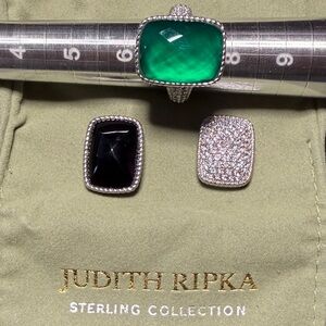 Judith Ripka Sterling Silver Magnetic Interchangeable Gemstone Ring Set Size 7